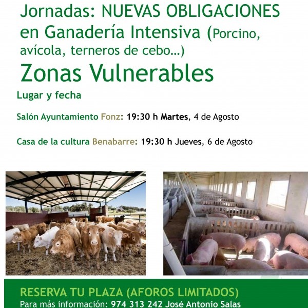 Jornadas:NUEVAS OBLIGACIONES en Ganadería Intensiva (Porcino, avícola, terneros de cebo…)